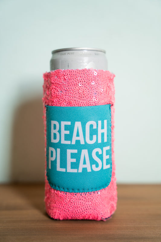 Beach Please Slim Can Koozie