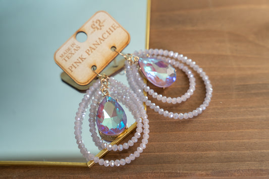 Pink Panache Lavender Crystal Layered Beaded Teardrop Earrings with Purple Teardrop Crystal