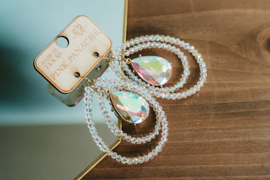 Pink Panache Iridescent Crystal Layered Beaded Teardrop Earrings with Iridescent Teardrop Crystal