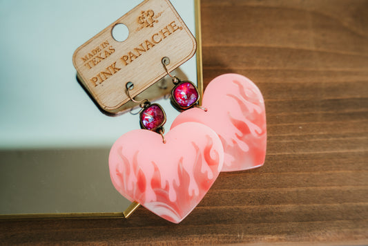 Pink Panache Pink Cushion Cut Crystal with Pink Flamin' Hearts Earrings