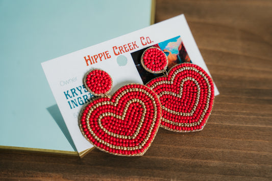 Red Heart Beaded Earrings