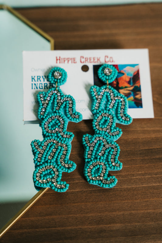 Turquoise & Rhinestone Mama Beaded Earrings
