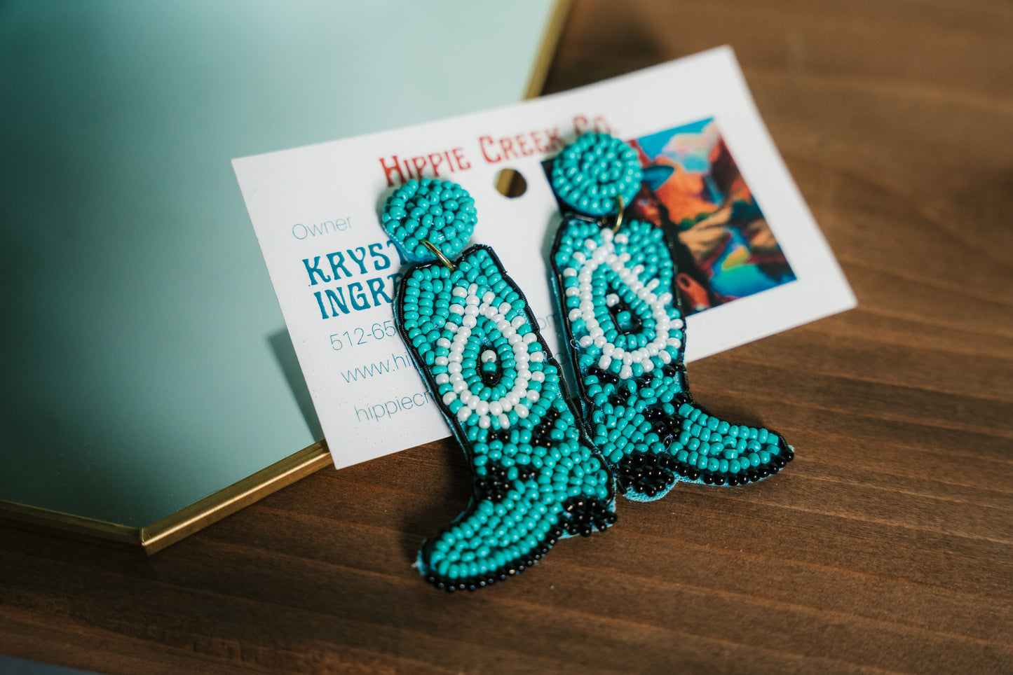 Turquoise Boot Beaded Earrings