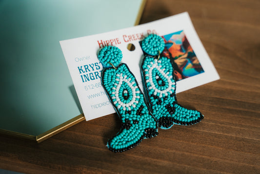 Turquoise Boot Beaded Earrings
