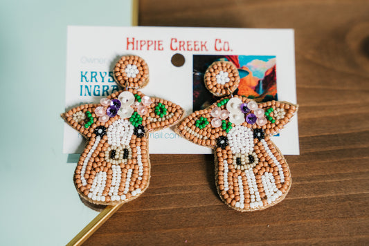 Floral Cow Beaded Earrings