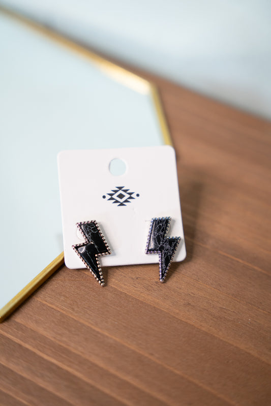 Black Lightning Stud Earrings