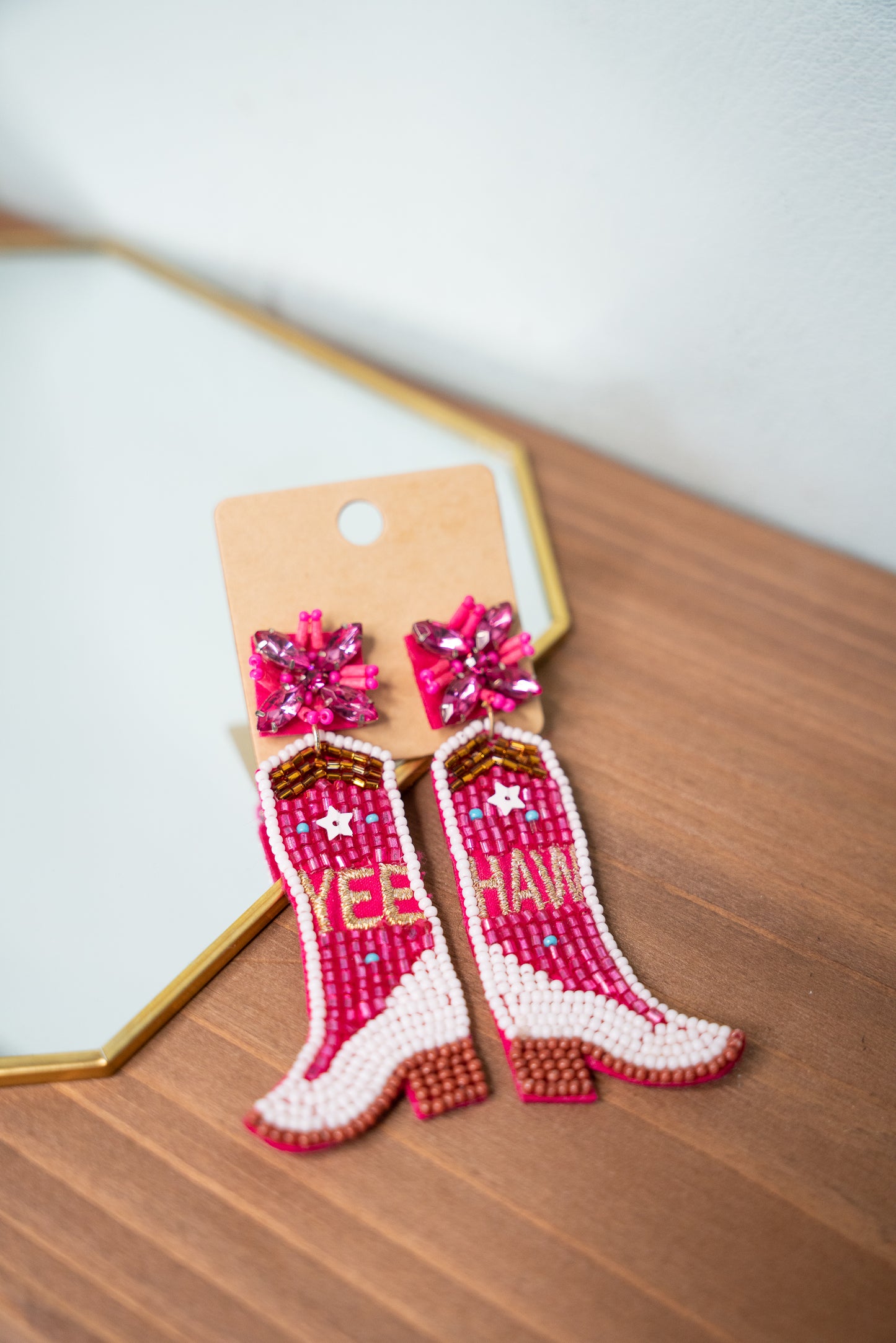 Yeehaw Pink Boot Beaded Earrings
