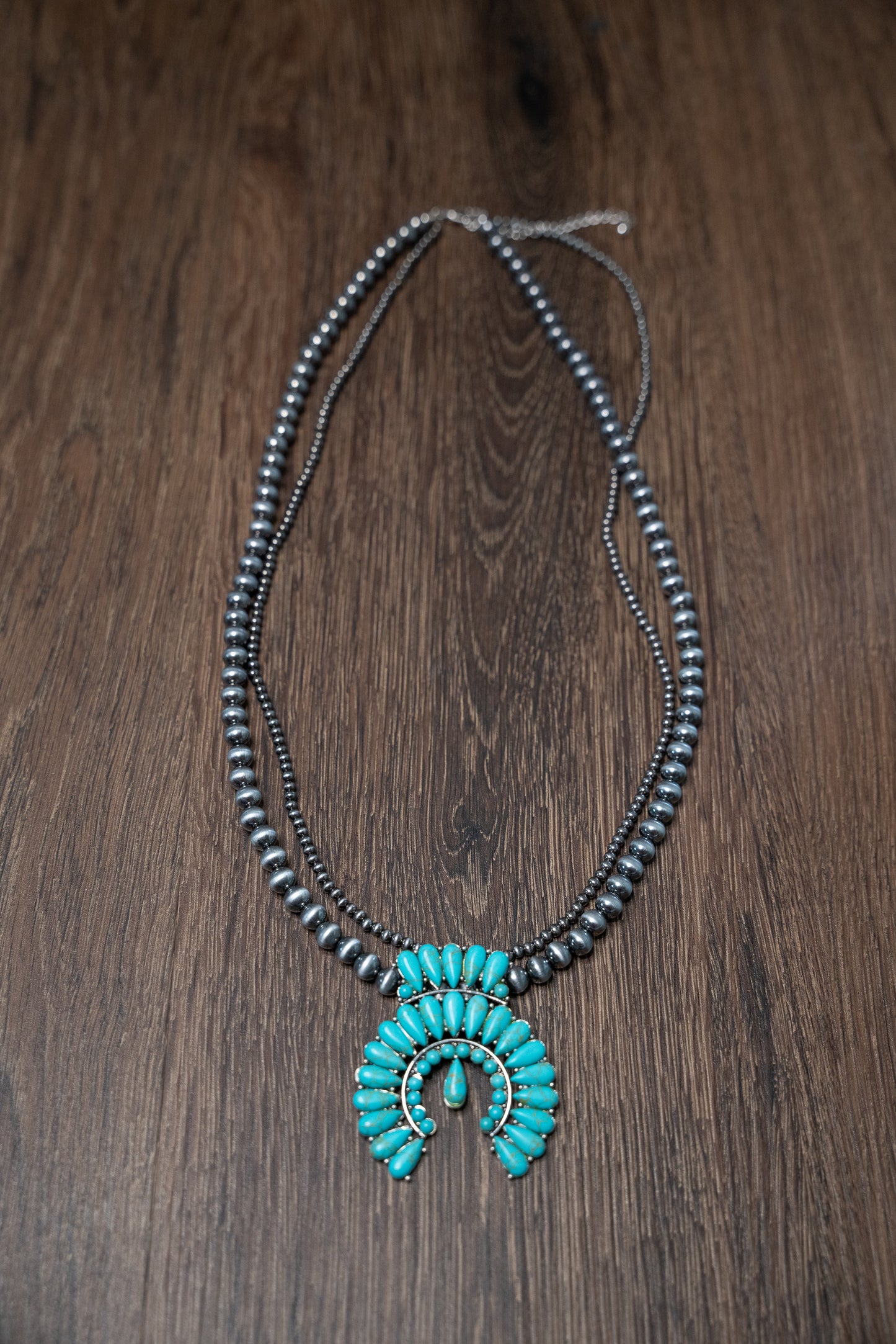 Double Navajo Strand with Turquoise Squash Necklace