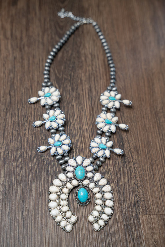 White & Turquoise Squash Blossom