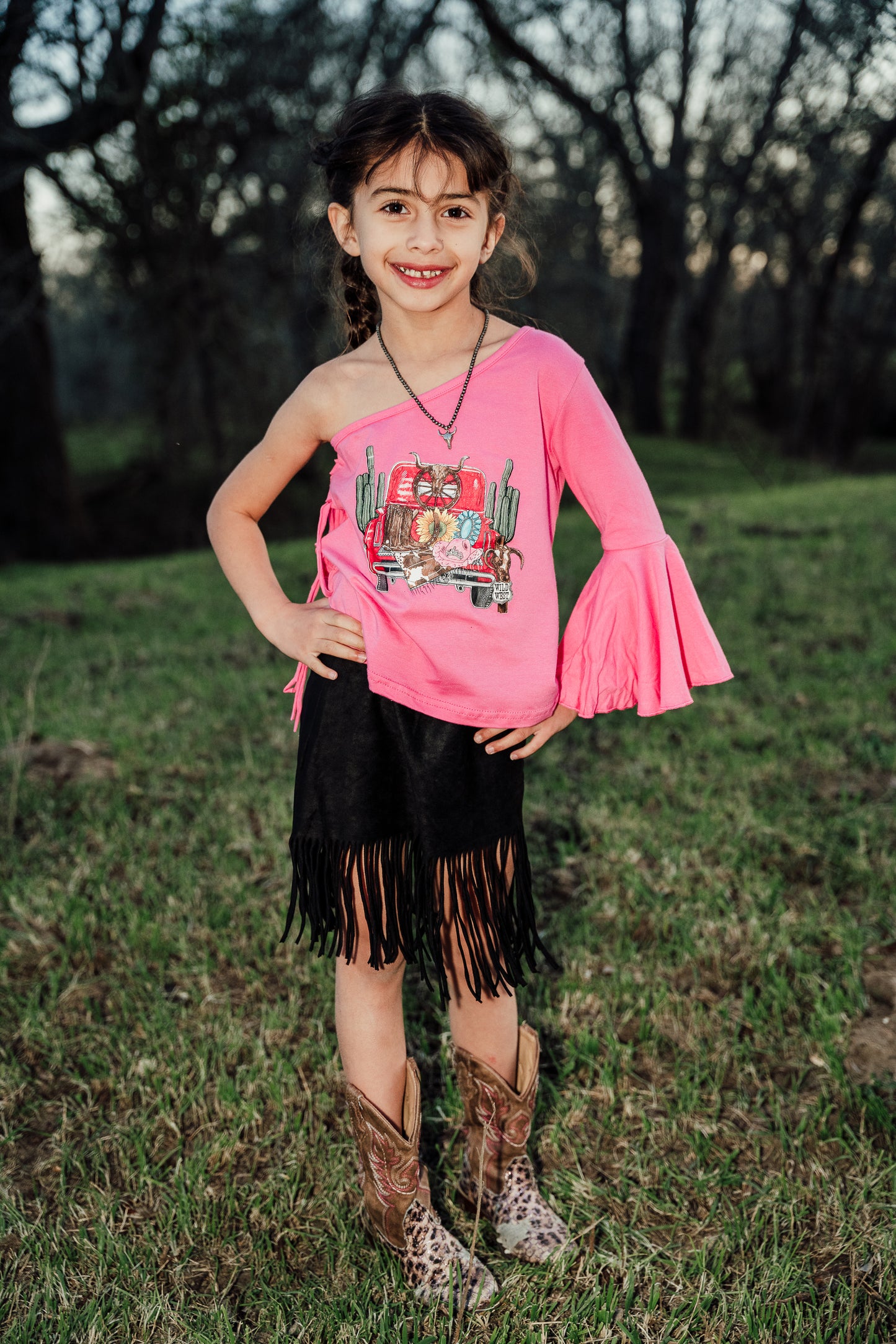 The Country Roads Pink Fringe Top