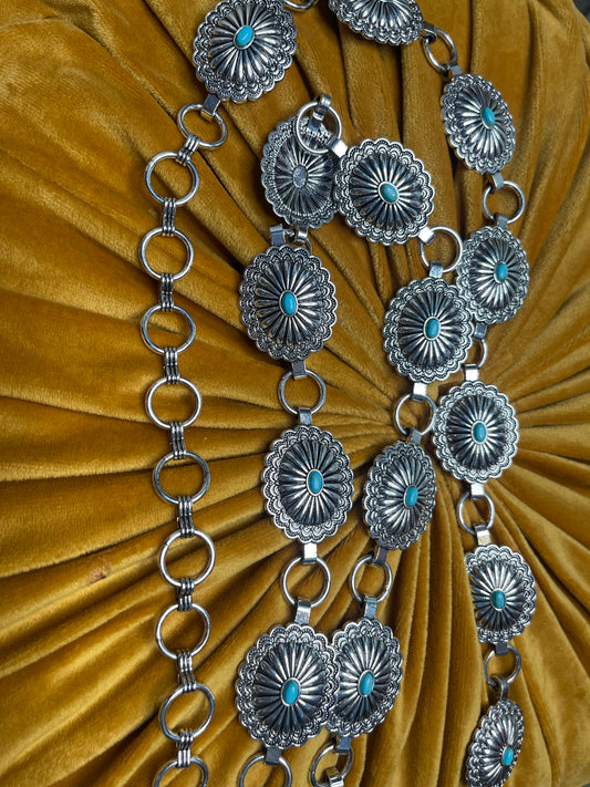 Mini Silver with Turquoise Bead Concho Belt