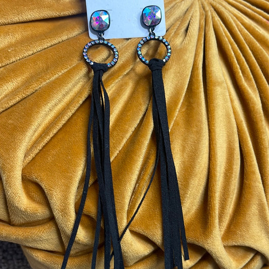 Crystal Fringe Earrings Black